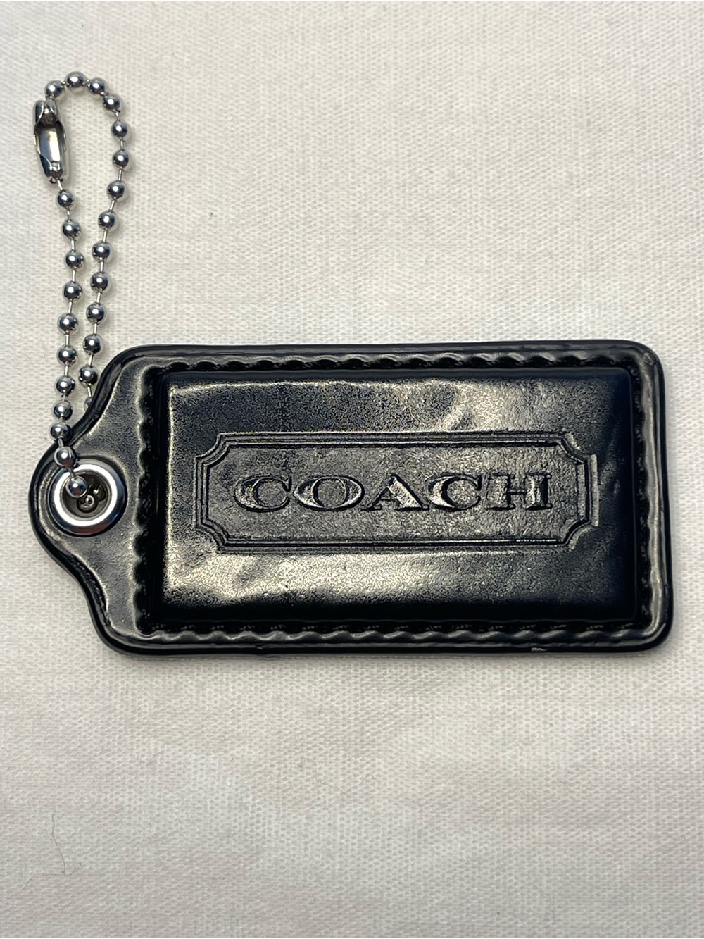 Coach Black Leather Logo  Hang Tag with Ball Chain